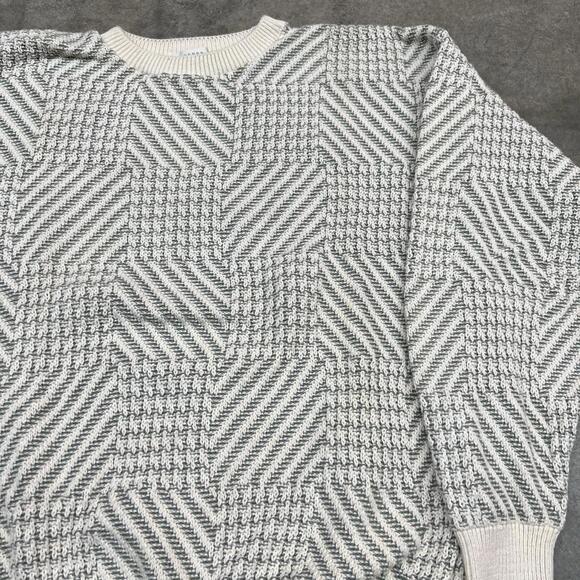 vintage grey and white squared made in usa cotton knit sweater size large - Picture 2 of 4